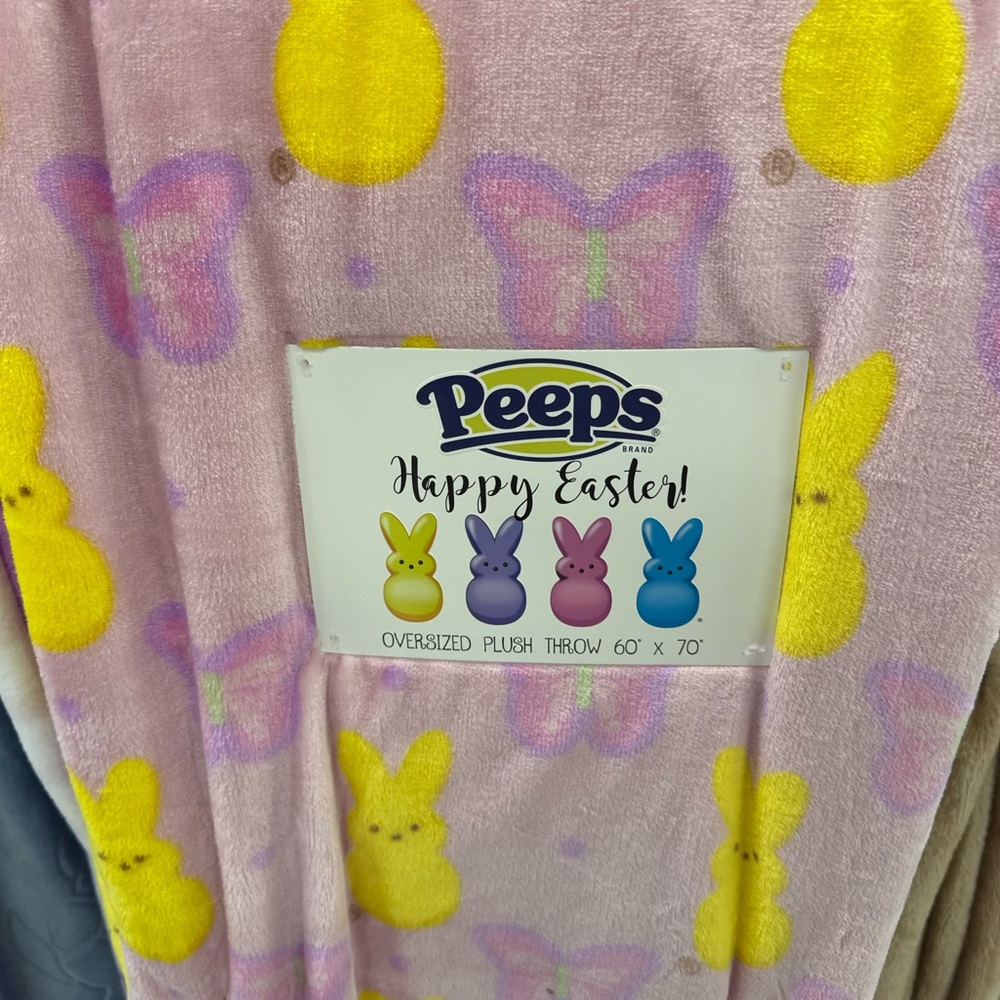 Peeps Happy Easter Pink Plush Throw Blanket